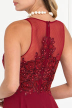 Chiffon A-Line Long Dress with Embroidery and Jewels Embellished Purplish Diva