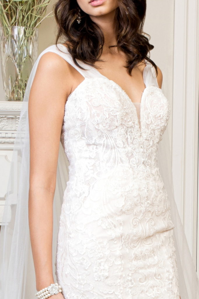 Embroidered V-Neck Mermaid Wedding Gown w/ Detachable Cape - Mask Not Included Purplish Diva