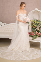 Embroidered V-Neck Mermaid Wedding Gown w/ Detachable Cape - Mask Not Included Purplish Diva