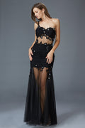Lace Embellished Tulle Long Dress with Sheer Waist and Skirt Purplish Diva
