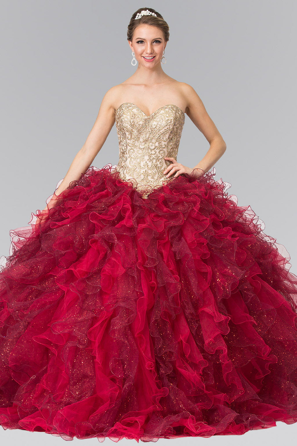 Beads Embellished Embroidery Tulle Ruffled Quinceanera Dress with Bolero Purplish Diva