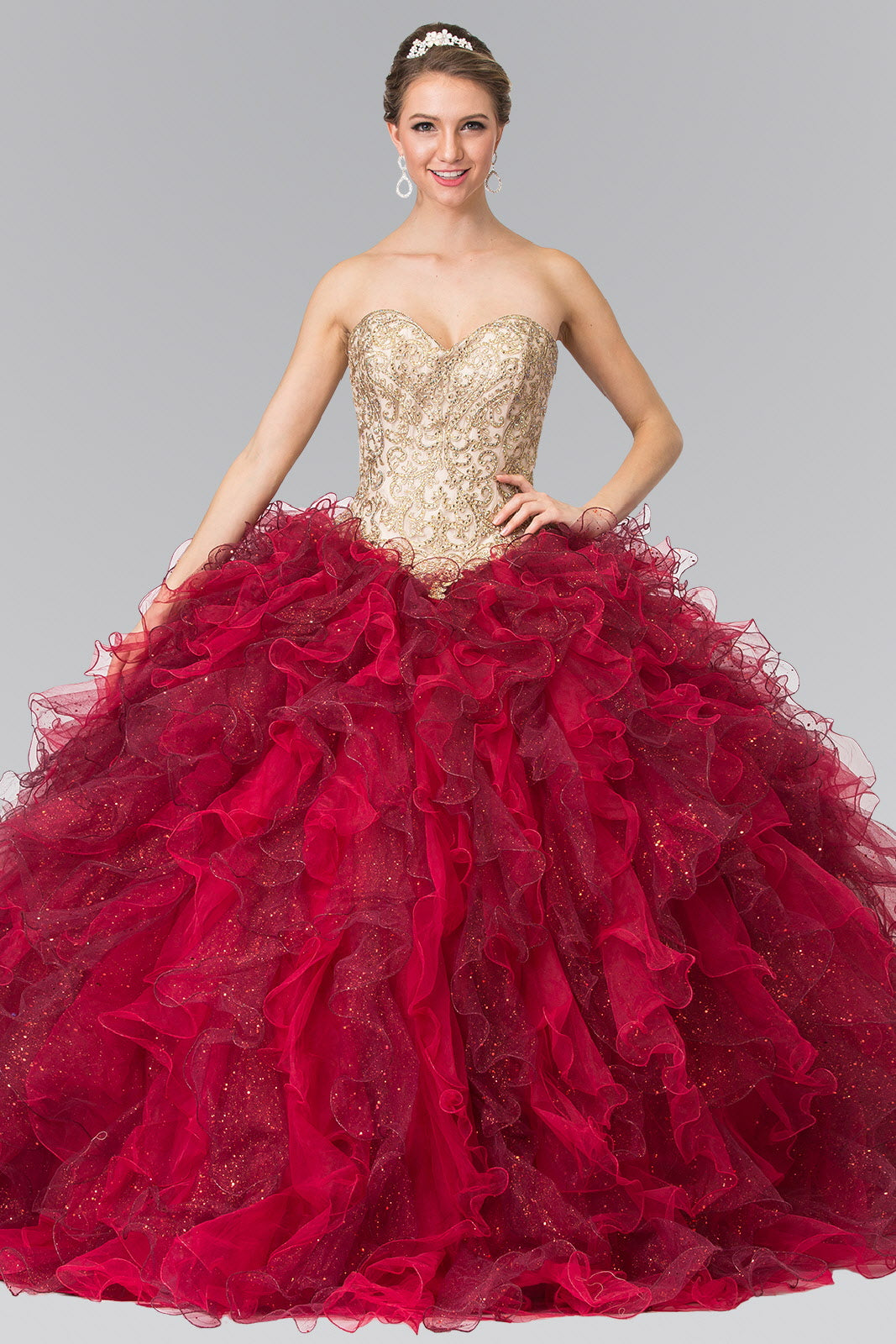 Beads Embellished Embroidery Tulle Ruffled Quinceanera Dress with Bolero Purplish Diva