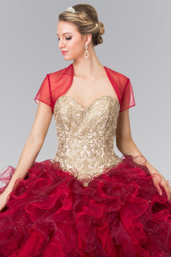 Beads Embellished Embroidery Tulle Ruffled Quinceanera Dress with Bolero Purplish Diva