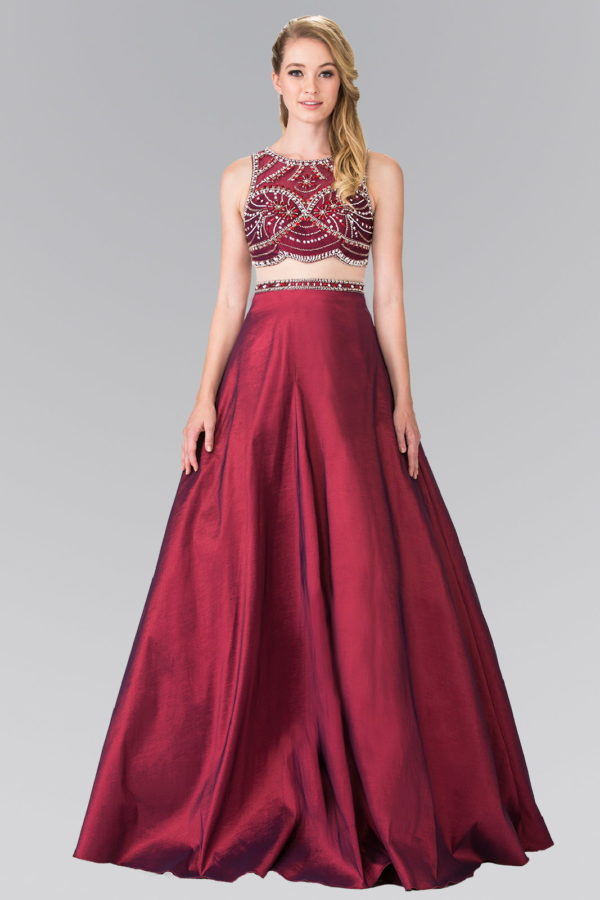 A-line Mock Two-Piece Beading Dress with Illusion Waistline Purplish Diva