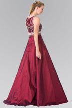 A-line Mock Two-Piece Beading Dress with Illusion Waistline Purplish Diva