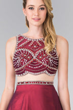 A-line Mock Two-Piece Beading Dress with Illusion Waistline Purplish Diva