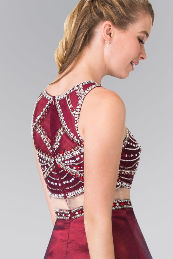 A-line Mock Two-Piece Beading Dress with Illusion Waistline Purplish Diva