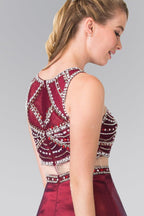 A-line Mock Two-Piece Beading Dress with Illusion Waistline Purplish Diva