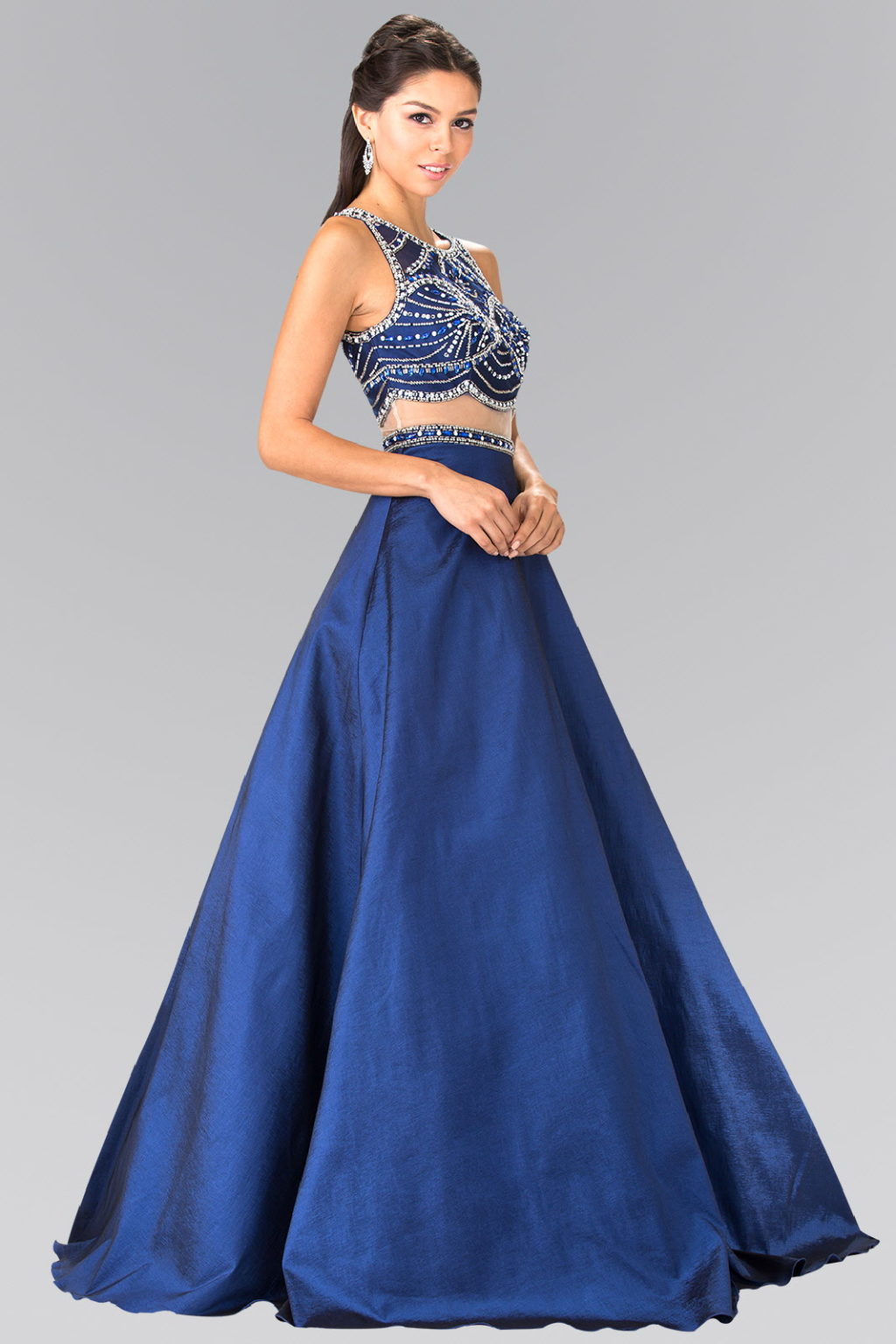 A-line Mock Two-Piece Beading Dress with Illusion Waistline Purplish Diva
