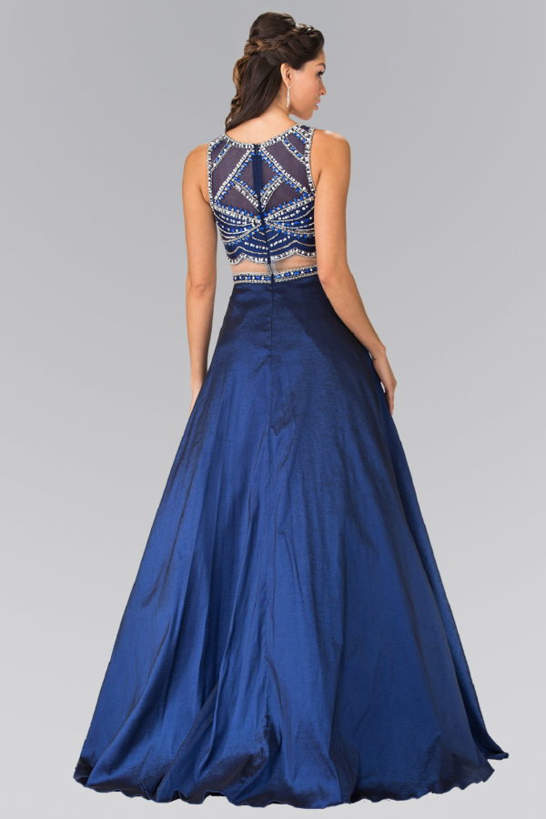 A-line Mock Two-Piece Beading Dress with Illusion Waistline Purplish Diva