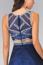 A-line Mock Two-Piece Beading Dress with Illusion Waistline Purplish Diva