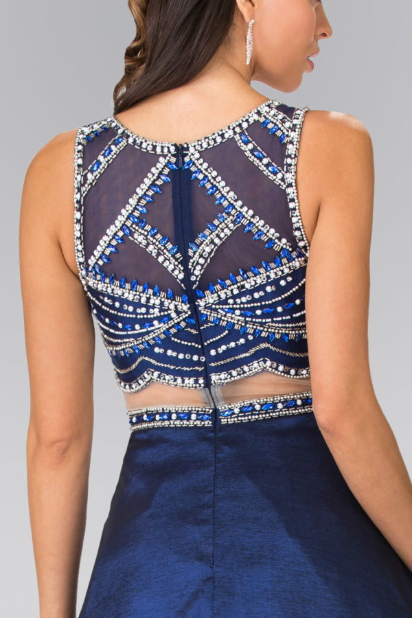 A-line Mock Two-Piece Beading Dress with Illusion Waistline Purplish Diva