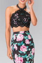 Halter-Neck Two-Piece Floral Print Long Dress Purplish Diva