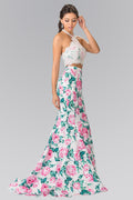 Halter-Neck Two-Piece Floral Print Long Dress Purplish Diva
