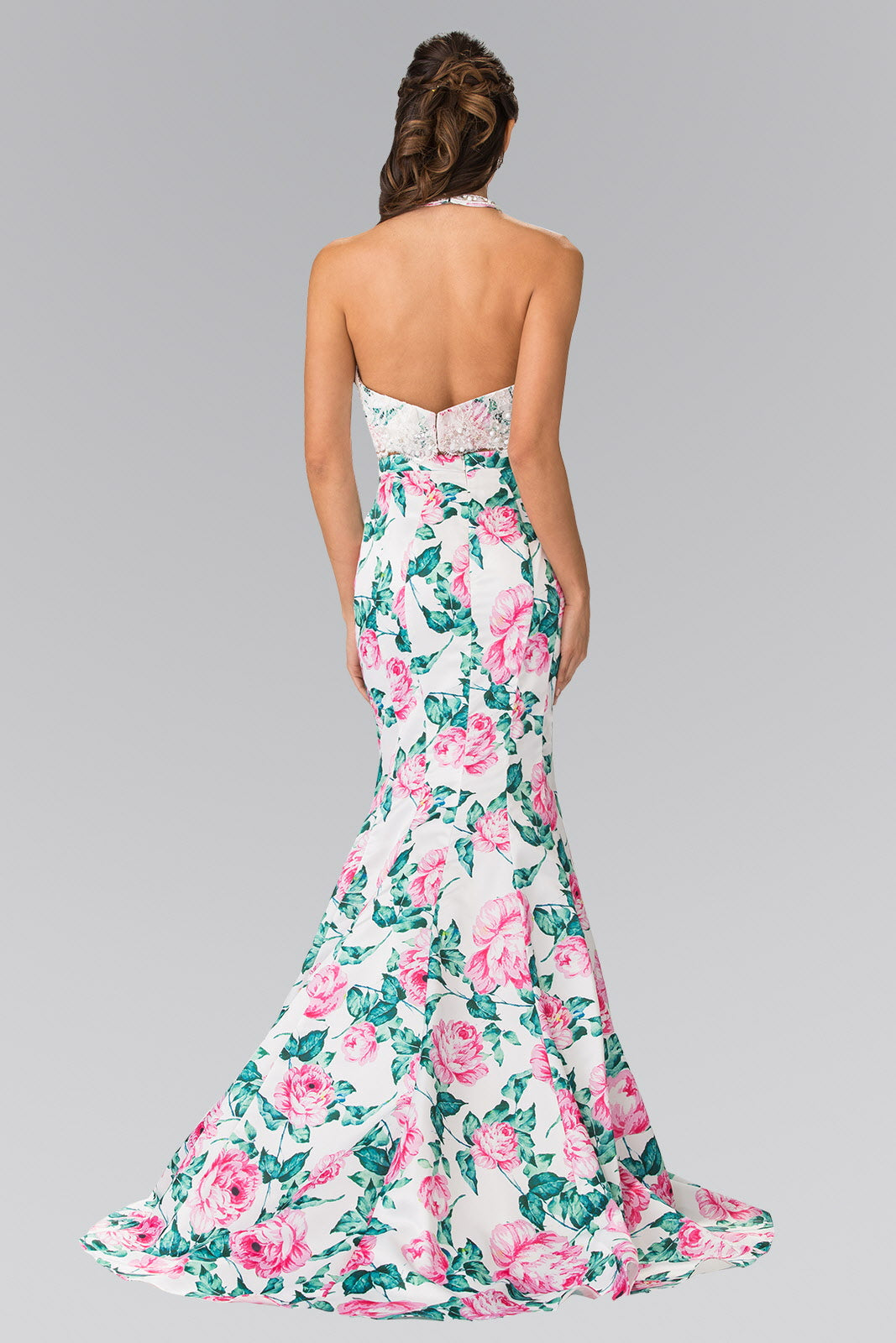 Halter-Neck Two-Piece Floral Print Long Dress Purplish Diva