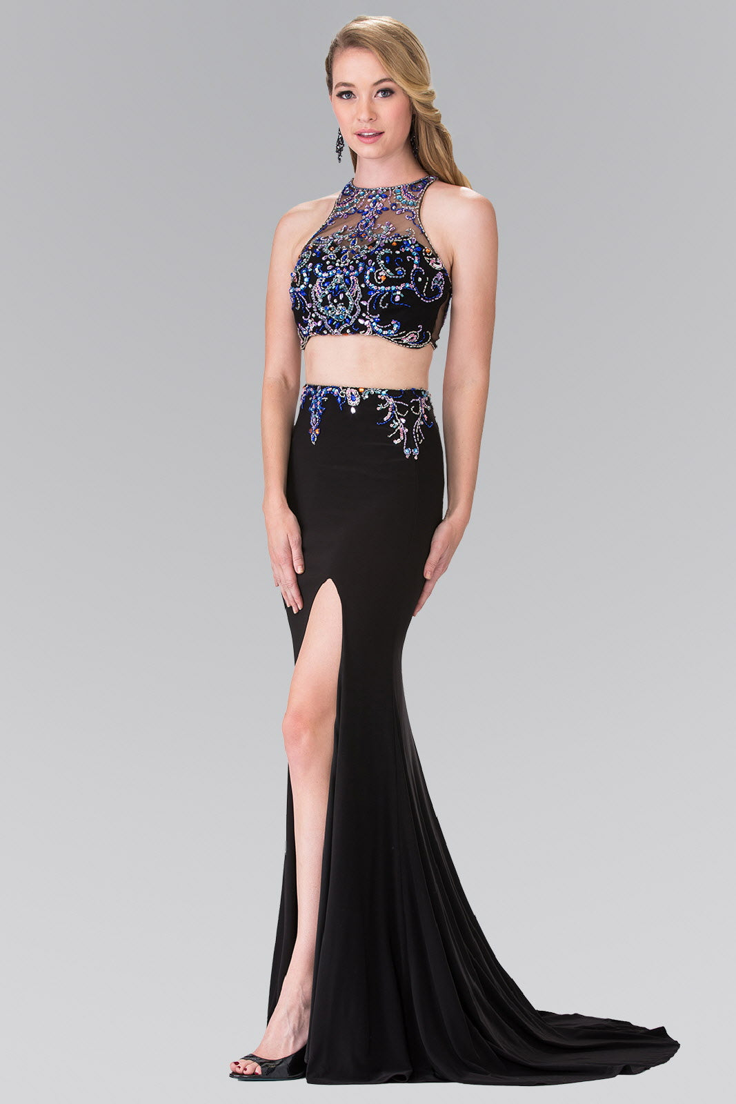 Beaded Two-Piece Dress with Cut-Out Back Purplish Diva