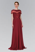 Chiffon A-Line Long Dress with Embroidery and Beads Purplish Diva