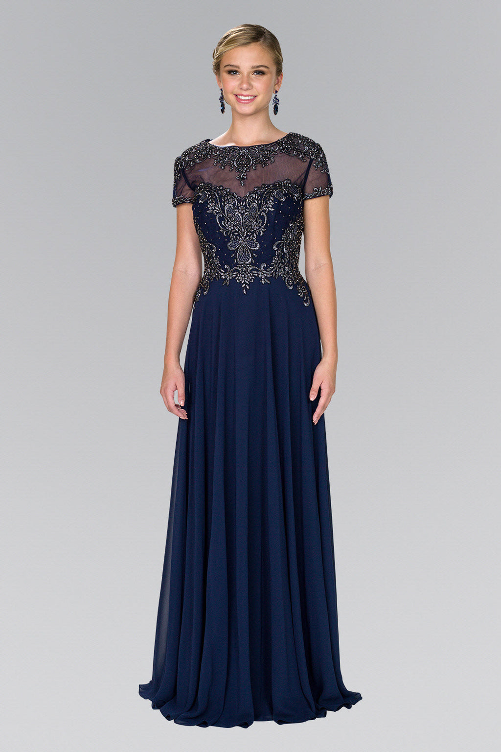 Chiffon A-Line Long Dress with Embroidery and Beads Purplish Diva