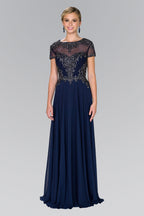 Chiffon A-Line Long Dress with Embroidery and Beads Purplish Diva