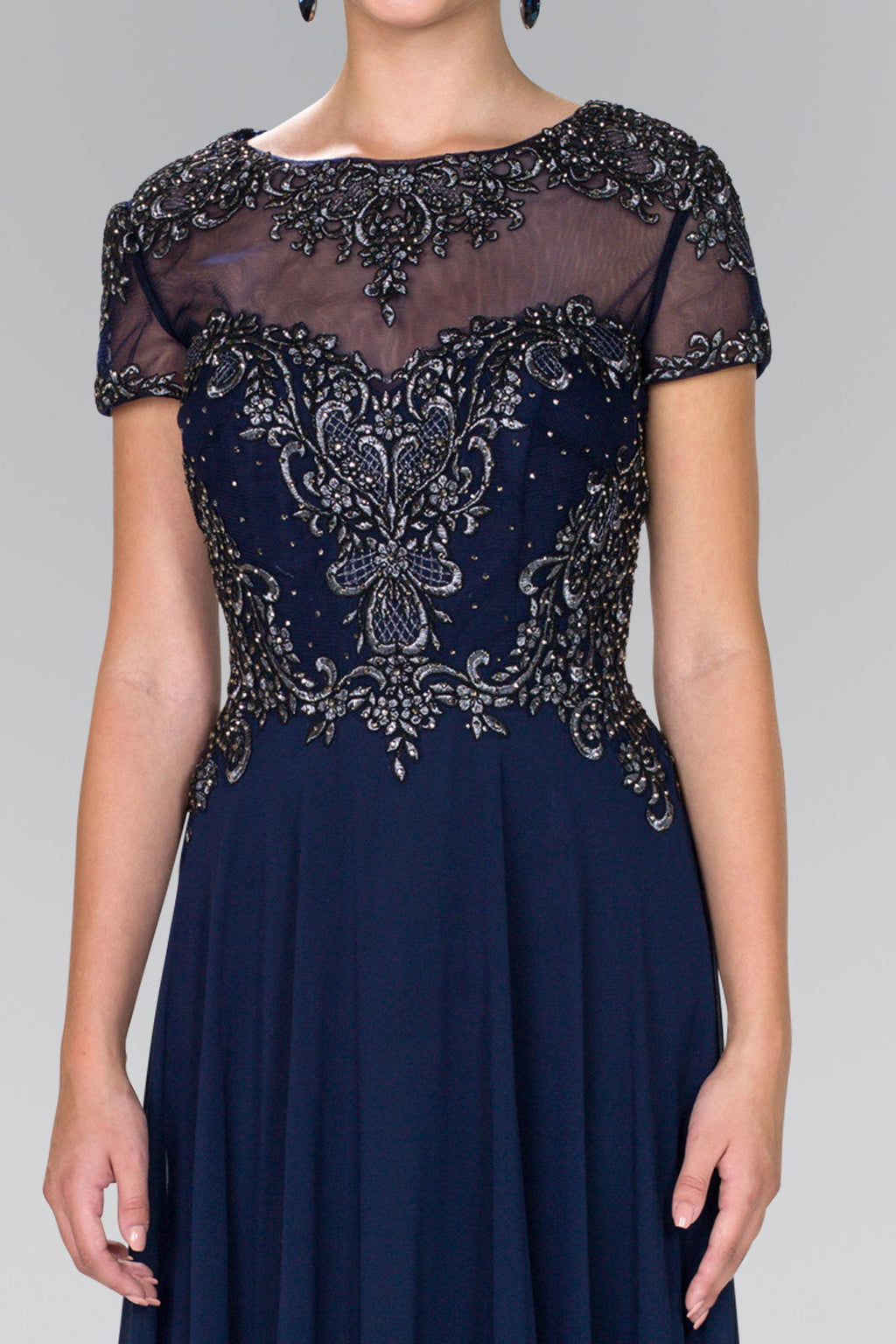Chiffon A-Line Long Dress with Embroidery and Beads Purplish Diva