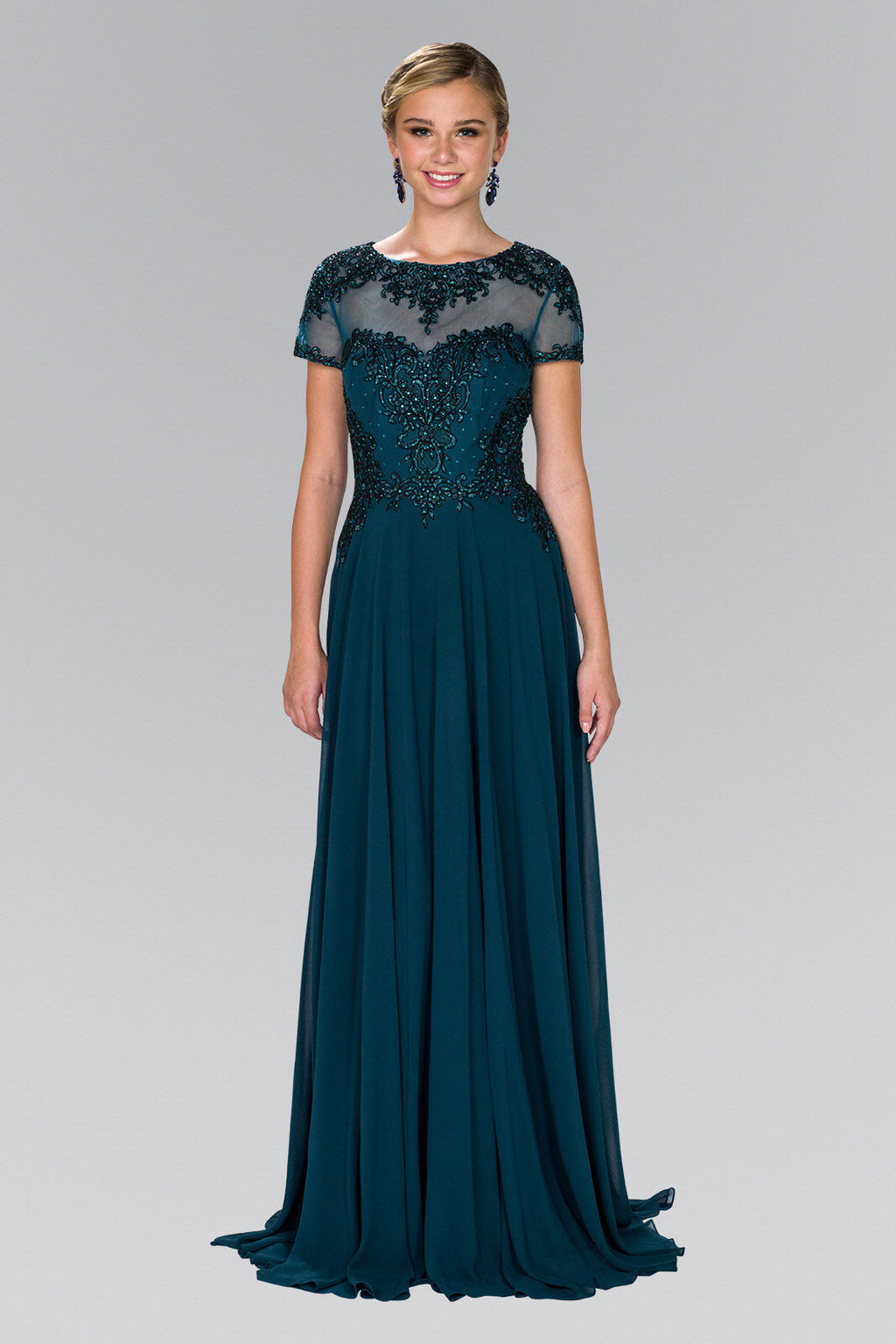Chiffon A-Line Long Dress with Embroidery and Beads Purplish Diva