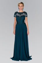 Chiffon A-Line Long Dress with Embroidery and Beads Purplish Diva