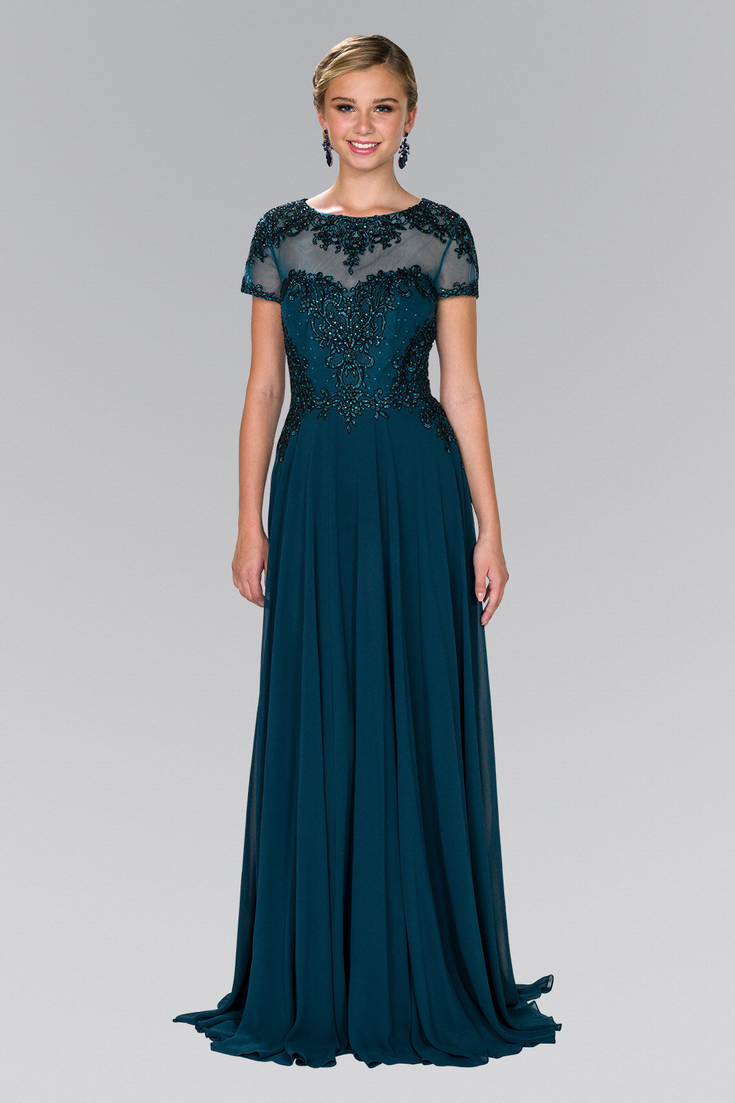 Chiffon A-Line Long Dress with Embroidery and Beads Purplish Diva
