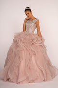 Beads and Sequin Embellished Bodice Boat Neck Ball Gown Purplish Diva