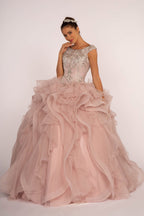 Beads and Sequin Embellished Bodice Boat Neck Ball Gown Purplish Diva