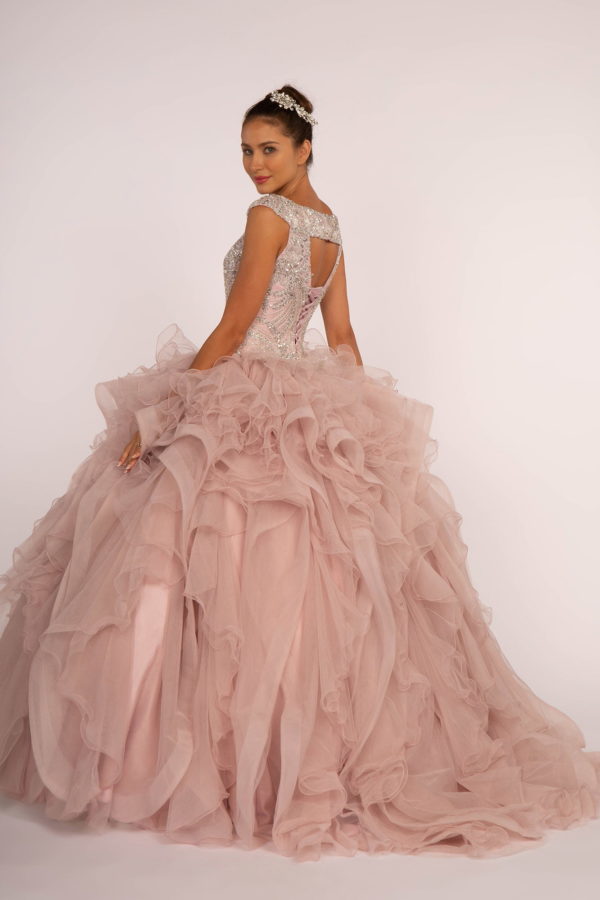Beads and Sequin Embellished Bodice Boat Neck Ball Gown Purplish Diva