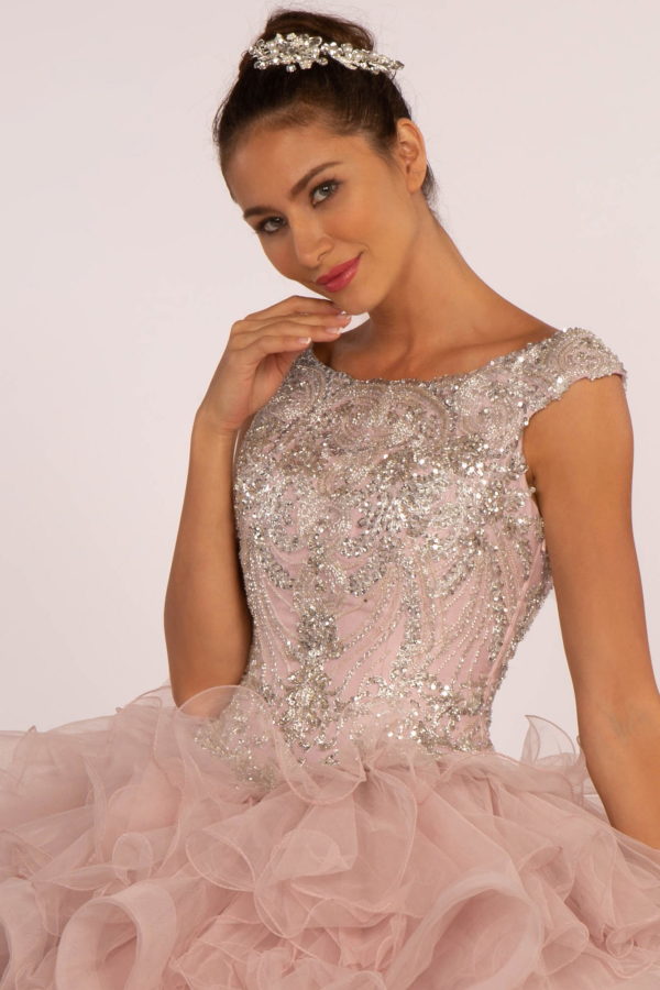 Beads and Sequin Embellished Bodice Boat Neck Ball Gown Purplish Diva