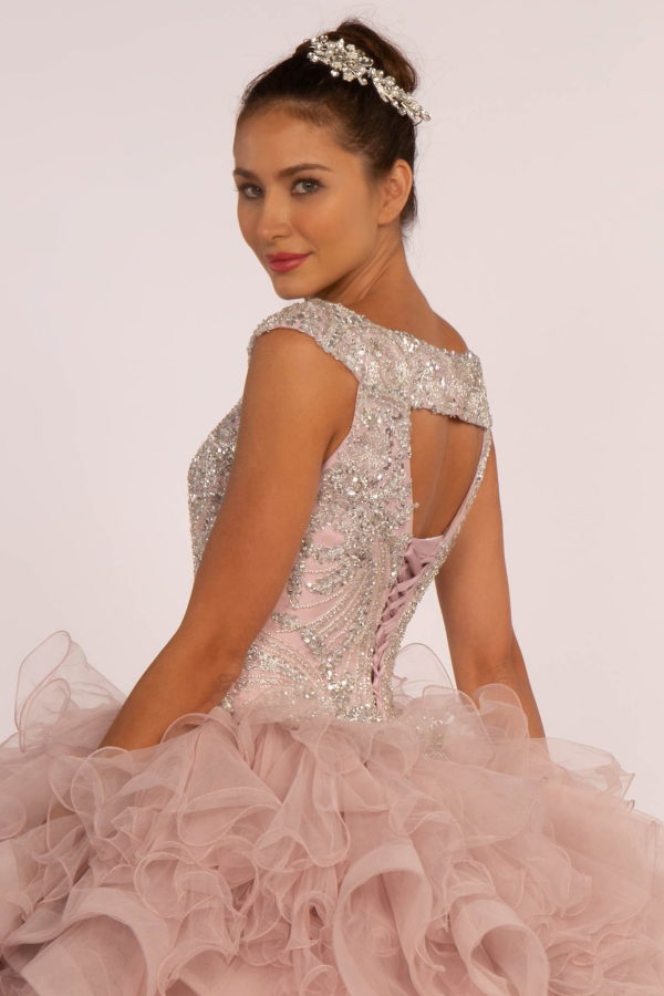 Beads and Sequin Embellished Bodice Boat Neck Ball Gown Purplish Diva