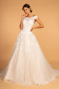Boat-Neck Embroidered Mesh A-Line Wedding Gown Purplish Diva