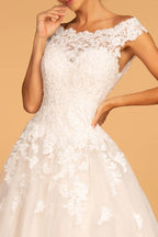 Boat-Neck Embroidered Mesh A-Line Wedding Gown Purplish Diva