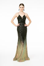 Illusion V-Neck Full Sequin Spaghetti Strap Long Dress Purplish Diva