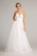 3-D Flower Embellished Mesh Wedding Gown w/ Rhinestone and Glitter Embellished Purplish Diva