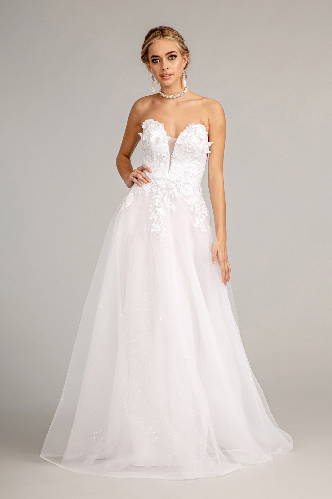 3-D Flower Embellished Mesh Wedding Gown w/ Rhinestone and Glitter Embellished Purplish Diva
