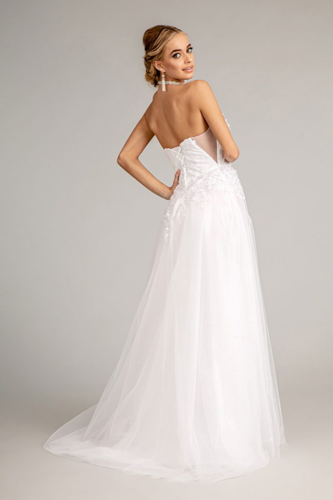3-D Flower Embellished Mesh Wedding Gown w/ Rhinestone and Glitter Embellished Purplish Diva