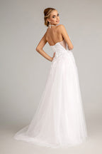 3-D Flower Embellished Mesh Wedding Gown w/ Rhinestone and Glitter Embellished Purplish Diva