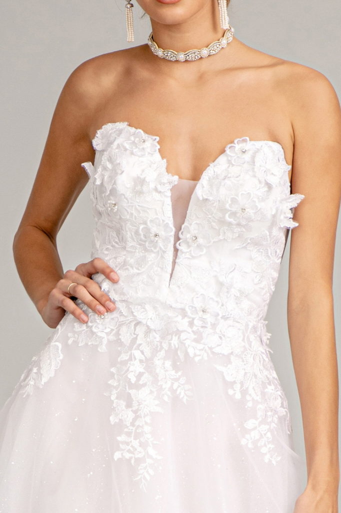3-D Flower Embellished Mesh Wedding Gown w/ Rhinestone and Glitter Embellished Purplish Diva