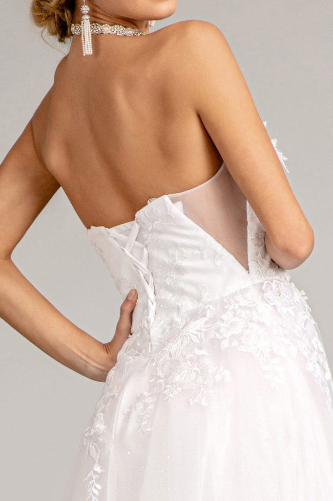 3-D Flower Embellished Mesh Wedding Gown w/ Rhinestone and Glitter Embellished Purplish Diva