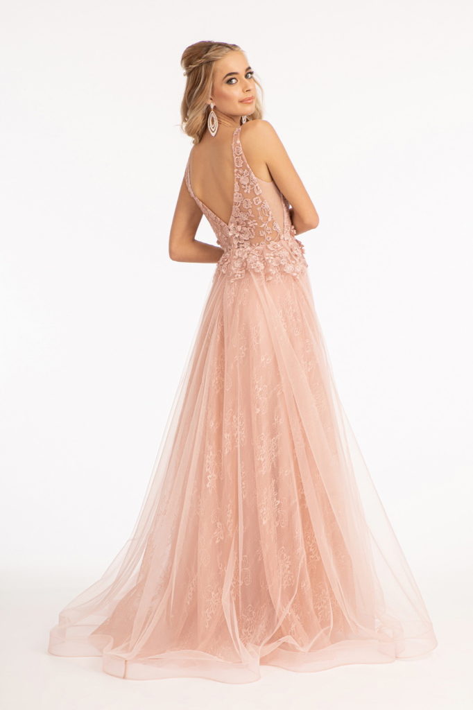 3-D Flower Embroidered Mesh A-line Dress w/ Rhinestone and Jewel Embellished Purplish Diva