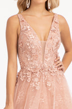 3-D Flower Embroidered Mesh A-line Dress w/ Rhinestone and Jewel Embellished Purplish Diva