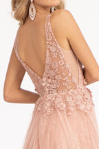 3-D Flower Embroidered Mesh A-line Dress w/ Rhinestone and Jewel Embellished Purplish Diva