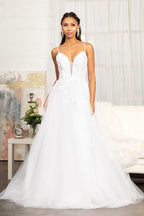Embroidery & 3D Floral Applique Embellished V-Neck Mesh Wedding Dress Purplish Diva