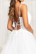 Embroidery & 3D Floral Applique Embellished V-Neck Mesh Wedding Dress Purplish Diva