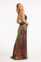 Full Iridescent Sequin Sweetheart Neckline Prom Dress w/ Leg Slit Purplish Diva