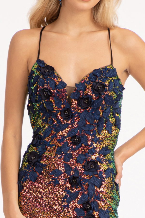 Full Iridescent Sequin Sweetheart Neckline Prom Dress w/ Leg Slit Purplish Diva