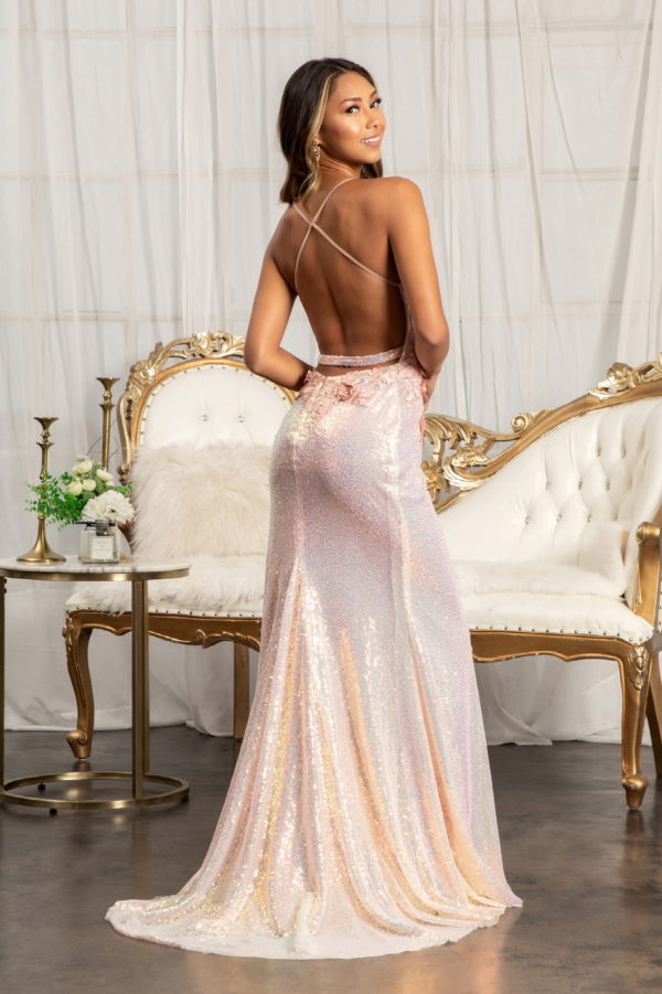 Full Iridescent Sequin Sweetheart Neckline Prom Dress w/ Leg Slit Purplish Diva