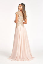 Beads Embellished Chiffon A-line Dress w/ Cap Sleeves Purplish Diva